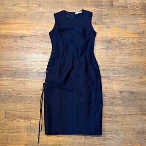 Christian Dior Raf Simons Fall 2014 Sleeveless Lace-Up Dress – Navy -- Size FR40